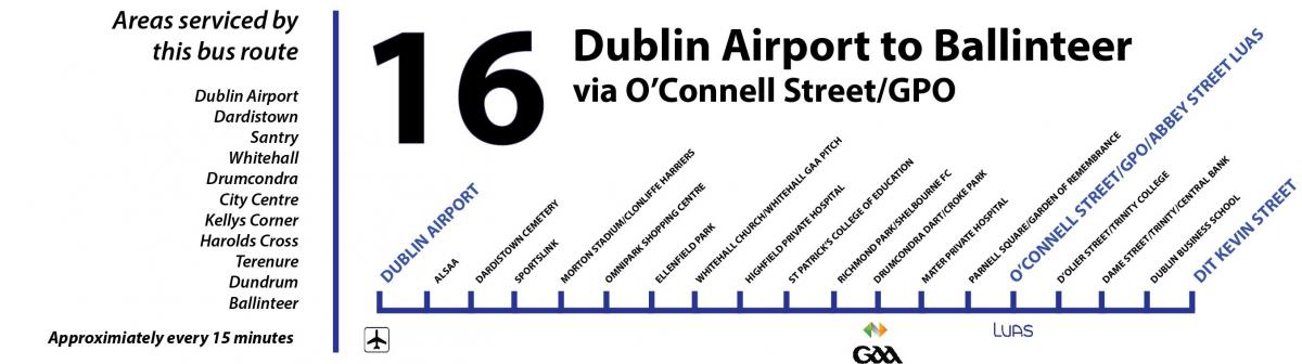 autobus 16 Dublin mapu