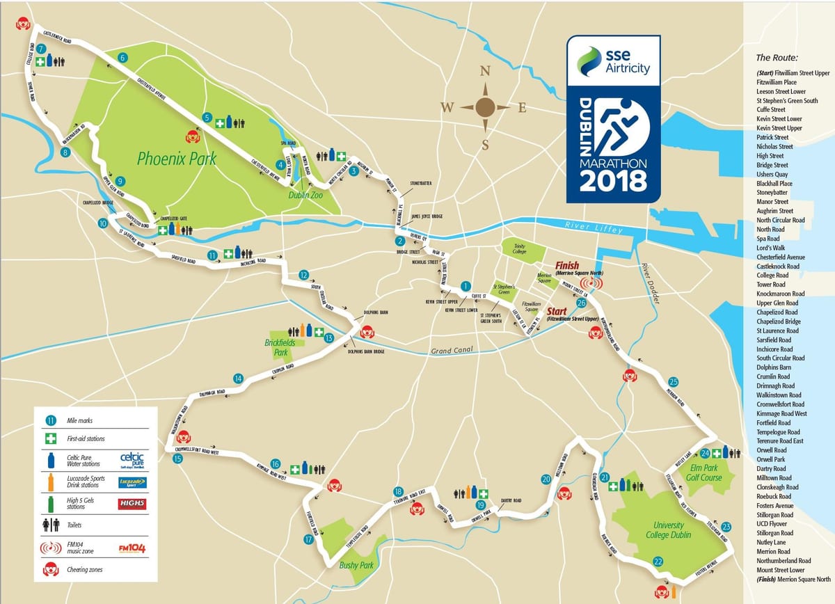 Dublin city marathon trasy mapu