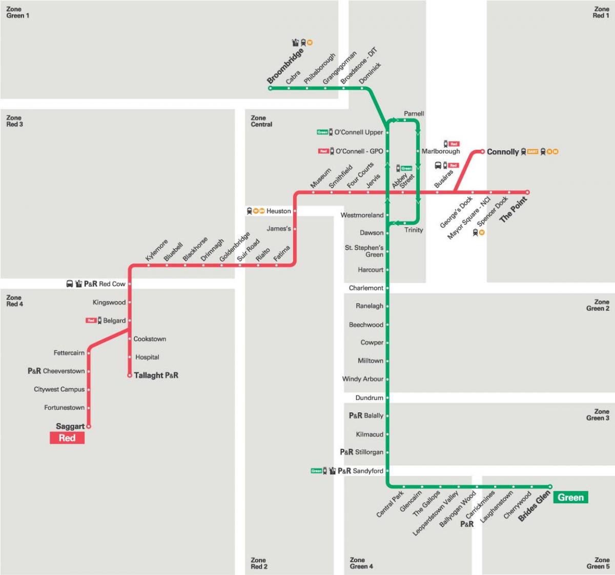 Dublin Luas red line mapu