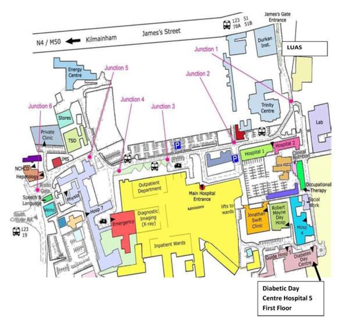 St James nemocnice Dublin mapu